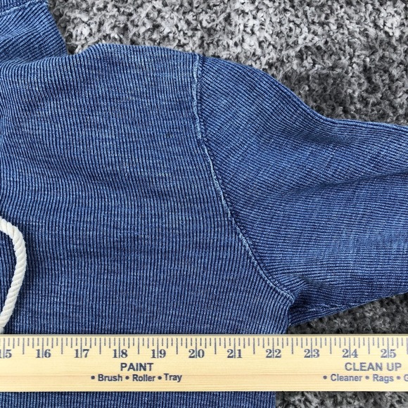 Polo By Ralph Lauren Hoodie Mens Large Blue Henley Knit Pullover Kangaroo Pocket - Picture 6 of 9